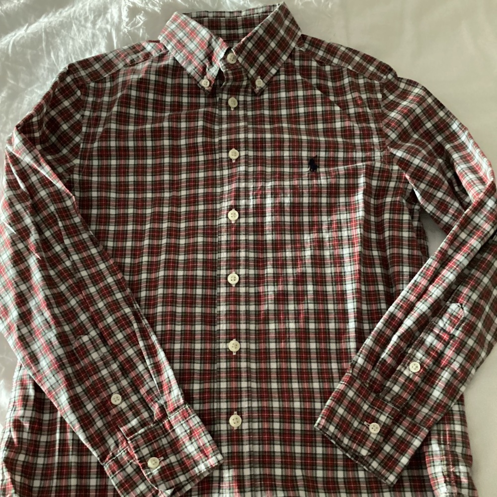 Polo Ralph Lauren boys size 10/12 red plaid Oxford shirt